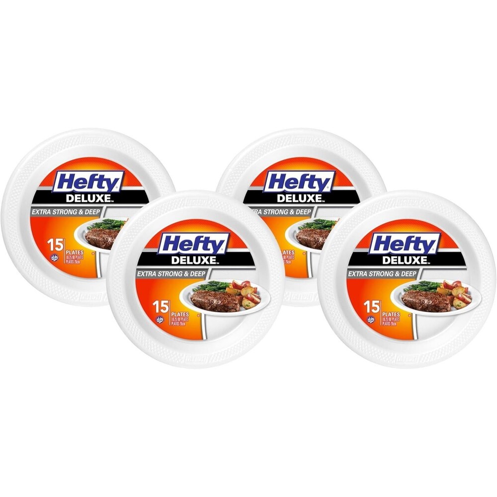 Hefty Deluxe Extra Strong & Deep Foam Plates, Round, White, 10.25 Inch, 60 Count
